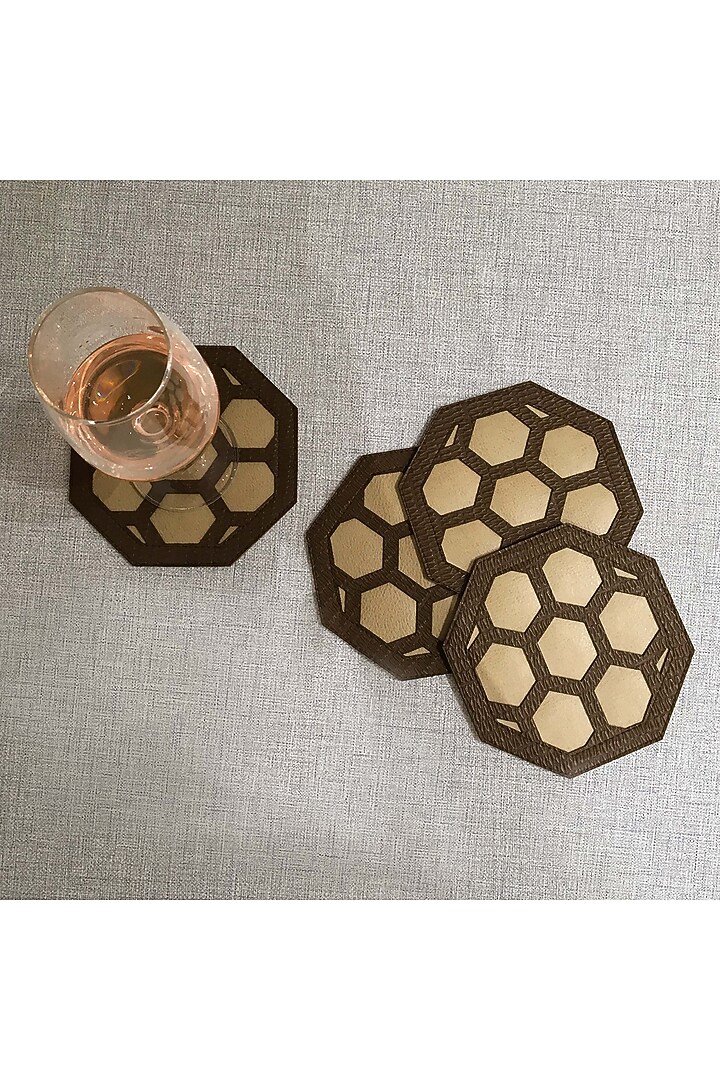 Beige & Brown Leatherette Coasters by The Luxury Store at Pernia's Pop Up Shop