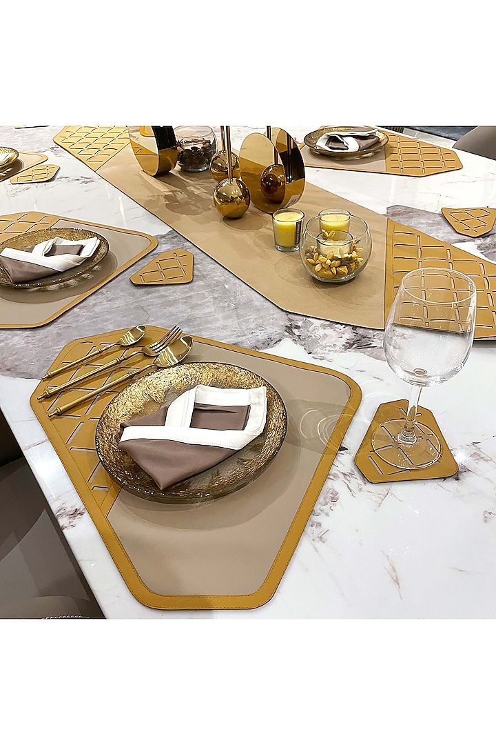 Beige & Ochre Leatherette Table Set by The Luxury Store