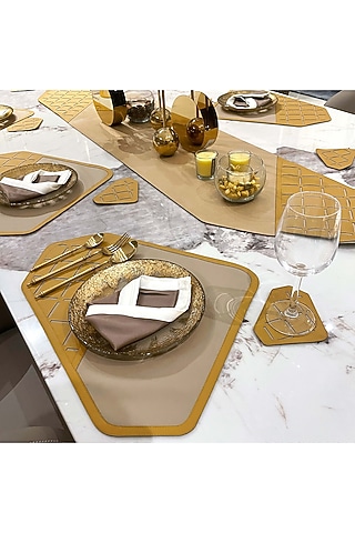 Beige & Ochre Leatherette Table Set by The Luxury Store