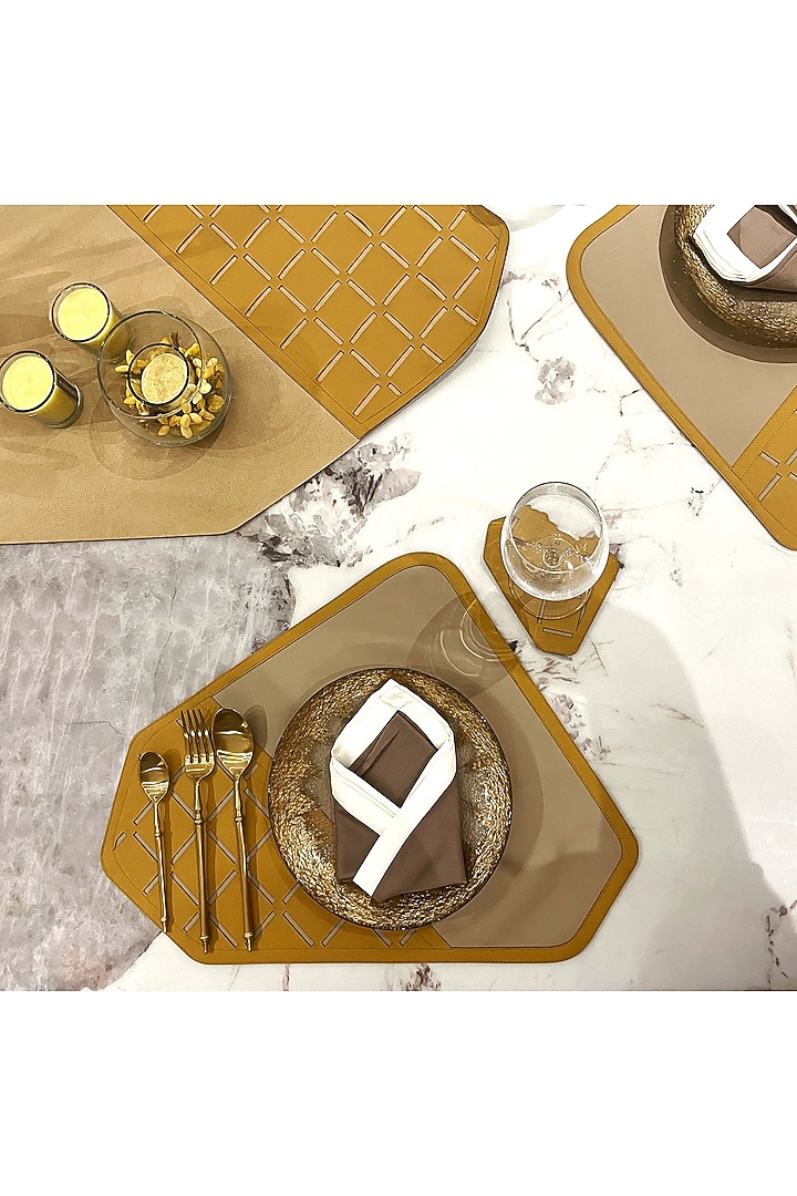 Beige & Ochre Leatherette Table Set by The Luxury Store at Pernia's Pop Up Shop