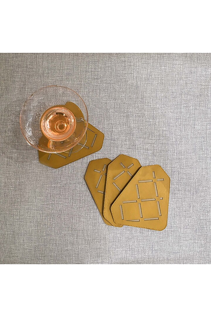 Beige & Ochre Leatherette Table Set by The Luxury Store at Pernia's Pop Up Shop