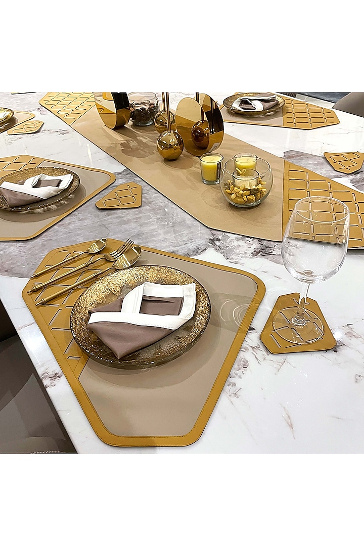 Beige Leatherette Placemats & Coasters by The Luxury Store