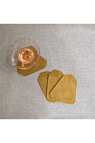 Beige & Ochre Leatherette Coasters by The Luxury Store