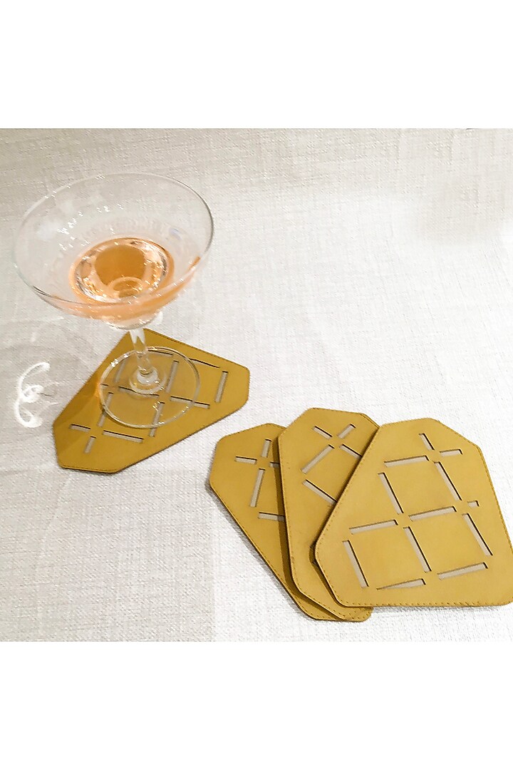 Beige & Ochre Leatherette Coasters by The Luxury Store at Pernia's Pop Up Shop