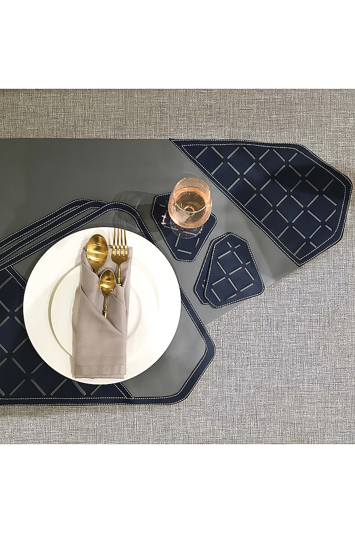 Steel Grey & Navy Blue Leatherette Table Set by The Luxury Store at Pernia's Pop Up Shop