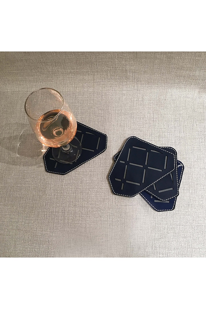 Steel Grey & Navy Blue Leatherette Table Set by The Luxury Store at Pernia's Pop Up Shop