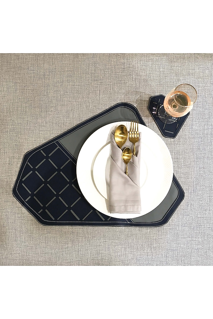 Steel Grey Leatherette Placemats & Coasters by The Luxury Store