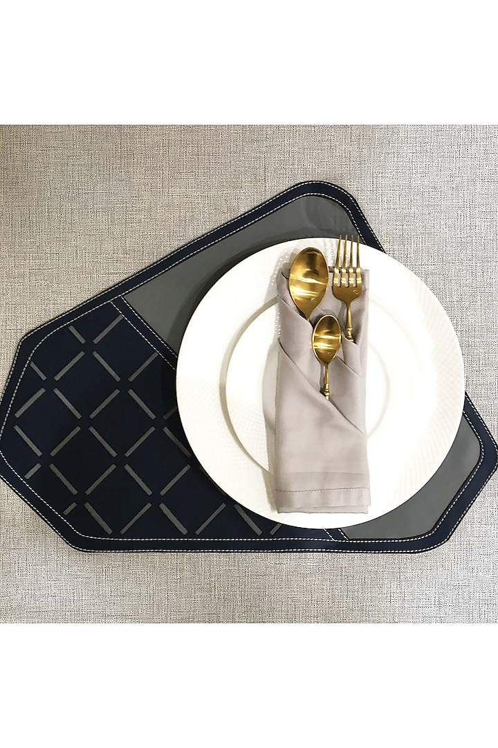 Steel Grey & Navy Blue Leatherette Placemats by The Luxury Store
