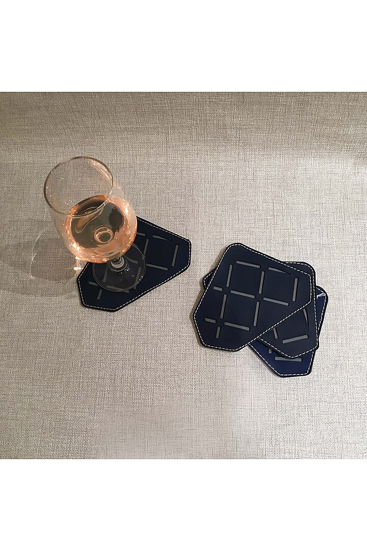 Steel Grey & Navy Blue Leatherette Coasters by The Luxury Store