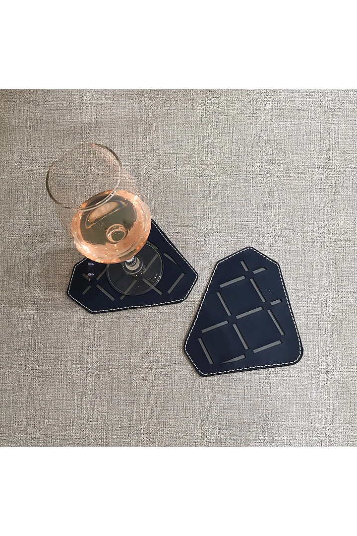 Steel Grey & Navy Blue Leatherette Coasters by The Luxury Store at Pernia's Pop Up Shop