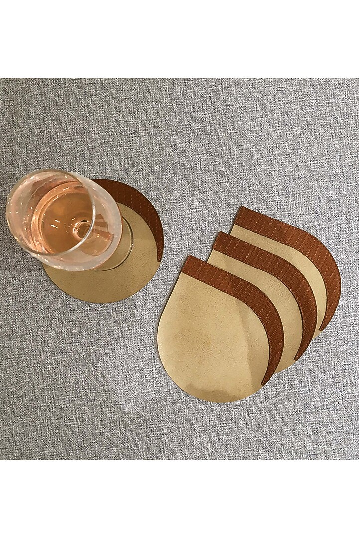 Beige & Tan Orange Leatherette Table Set by The Luxury Store at Pernia's Pop Up Shop