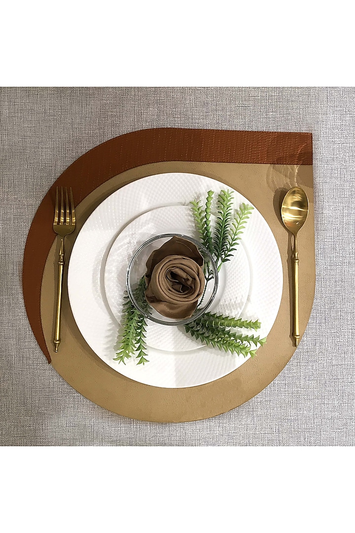 Beige & Tan Orange Leatherette Placemats by The Luxury Store