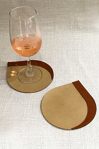 Beige & Tan Orange Leatherette Coasters by The Luxury Store