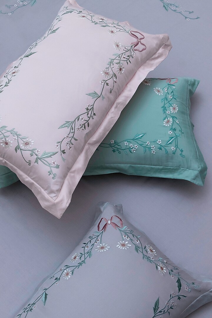 Blush Pink Cotton Floral Embroidered Bedsheet Set by The Luxury Store at Pernia's Pop Up Shop