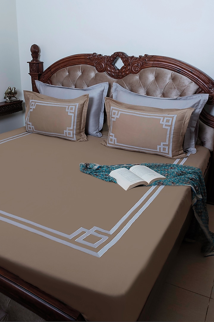 Taupe Brown Pure Cotton Bedsheet Set by The Luxury Store