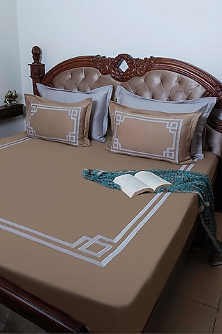 Taupe Brown Pure Cotton Bedsheet Set by The Luxury Store
