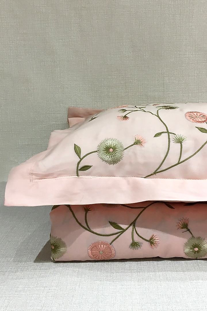 Blush Pink Floral Embroidered Bedsheet Set by The Luxury Store at Pernia's Pop Up Shop