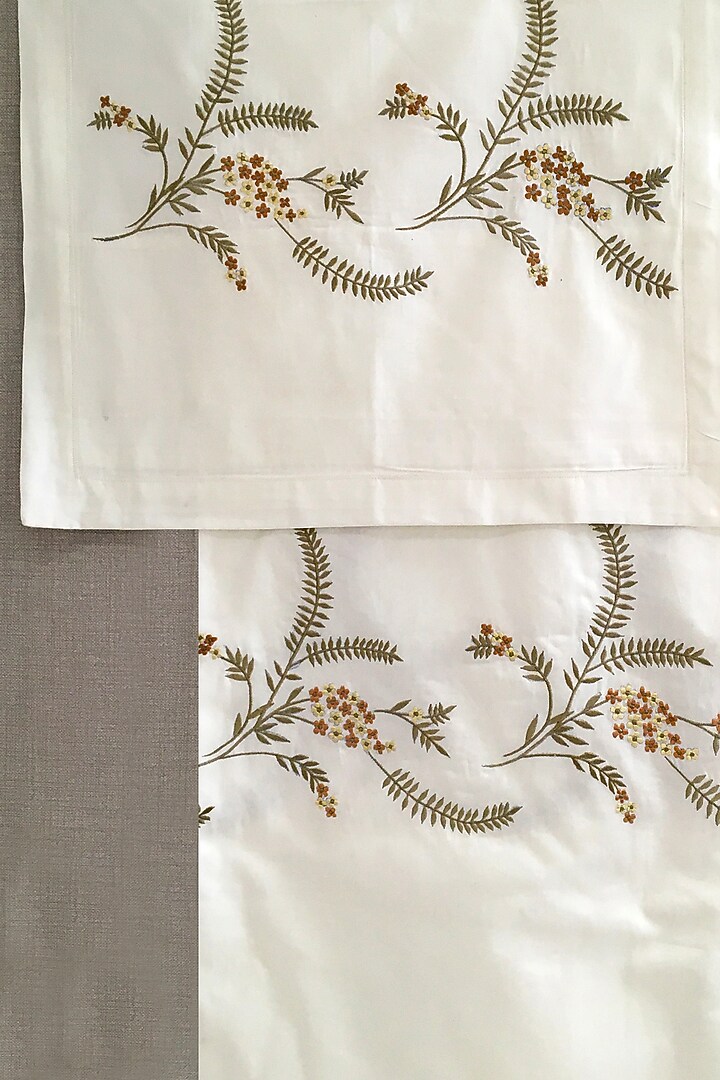 OffWhite Bloom Embroidered Bedsheet Set Design by The Luxury Store at