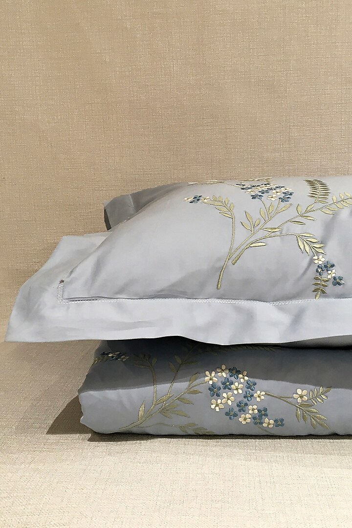 Baby Blue Bloom Embroidered Bedsheet Set by The Luxury Store