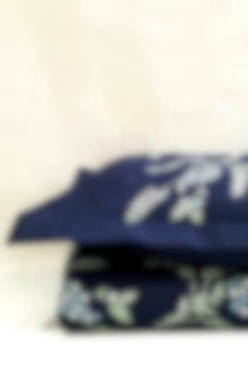 Prussian Blue Bloom Embroidered Bedsheet Set by The Luxury Store at Pernia's Pop Up Shop