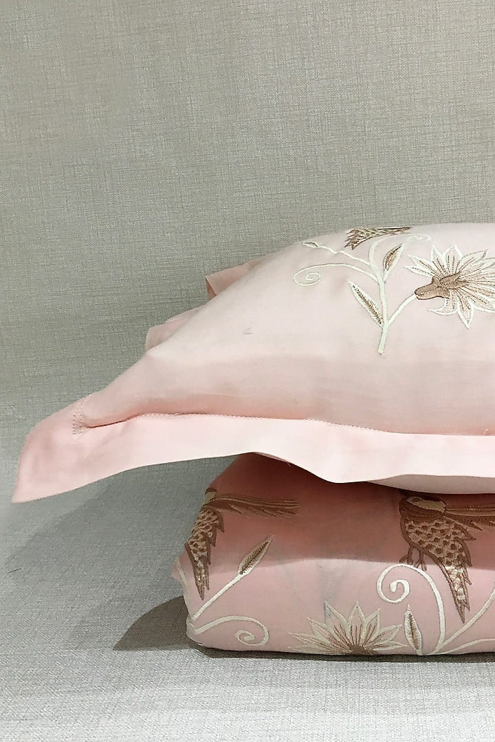 Blush Pink Sparrow Embroidered Bedsheet Set by The Luxury Store