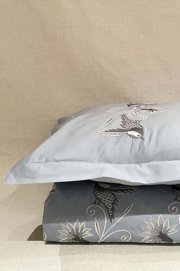 Baby Blue Sparrow Embroidered Bedsheet Set by The Luxury Store
