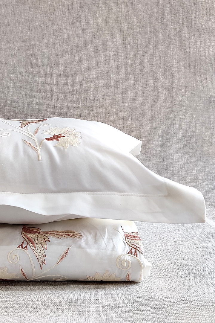 Off-White Sparrow Embroidered Bedsheet Set by The Luxury Store