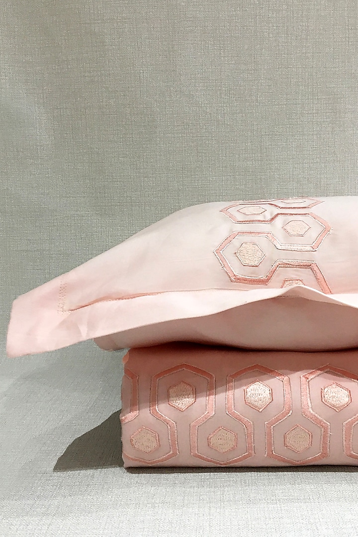 Blush Pink Hex Embroidered Bedsheet Set by The Luxury Store
