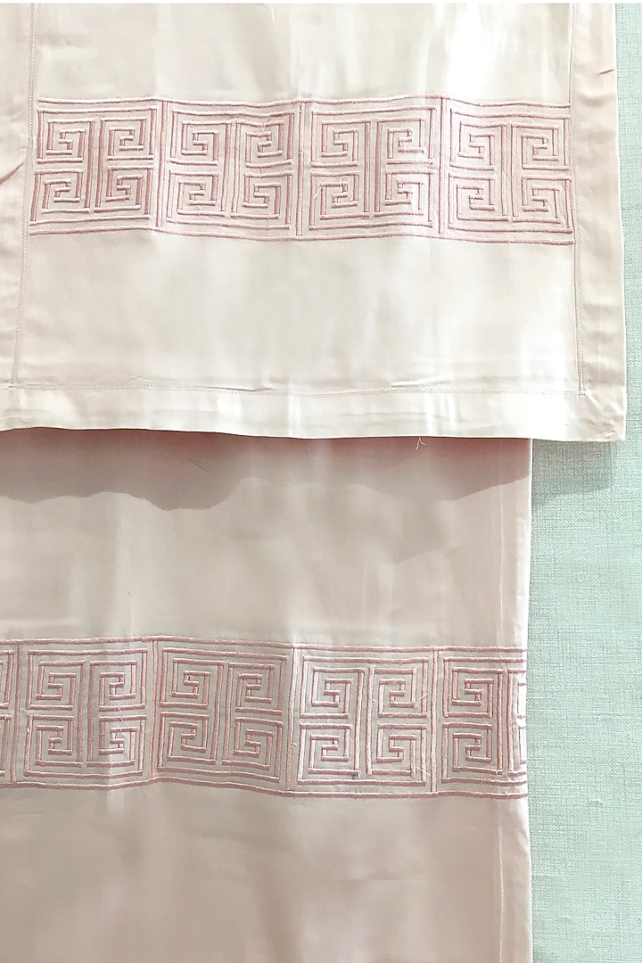 Blush Pink Greek Embroidered Bedsheet Set by The Luxury Store at Pernia's Pop Up Shop