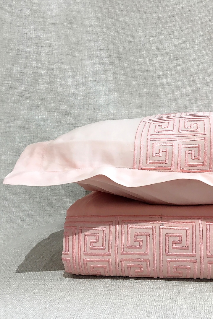 Blush Pink Greek Embroidered Bedsheet Set by The Luxury Store