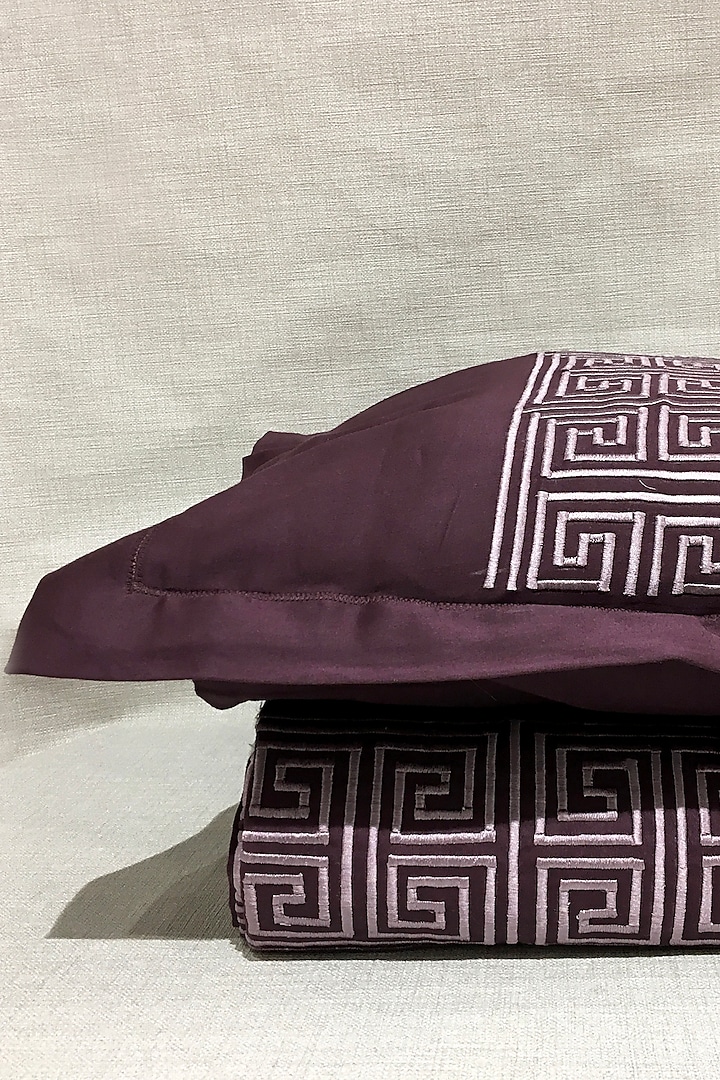 Plum Greek Embroidered Bedsheet Set by The Luxury Store