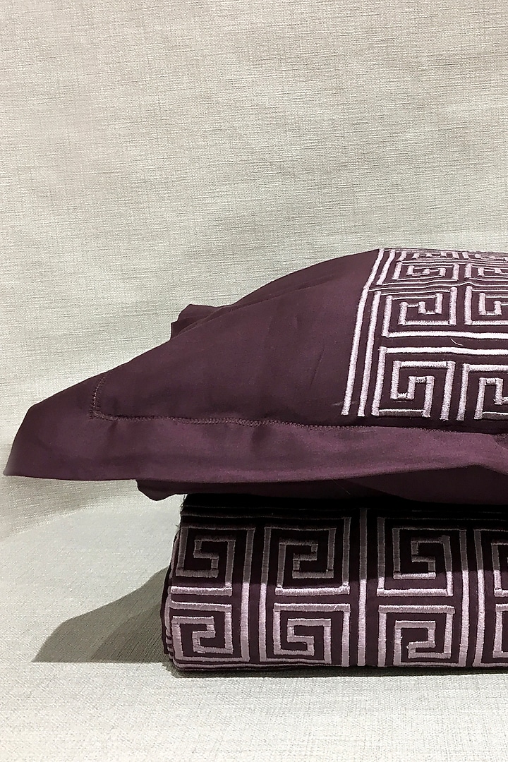 Plum Greek Embroidered Bedsheet Set by The Luxury Store at Pernia's Pop Up Shop