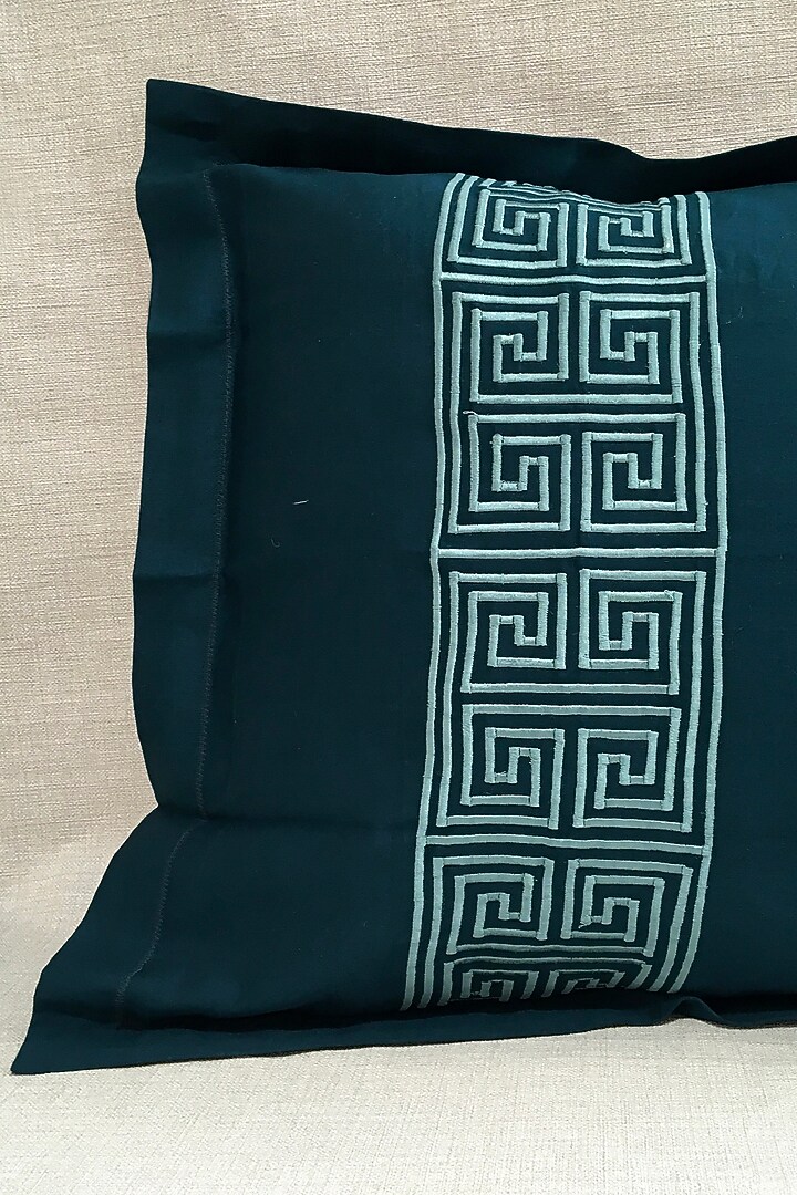 Pine Green Greek Embroidered Bedsheet Set by The Luxury Store at Pernia's Pop Up Shop