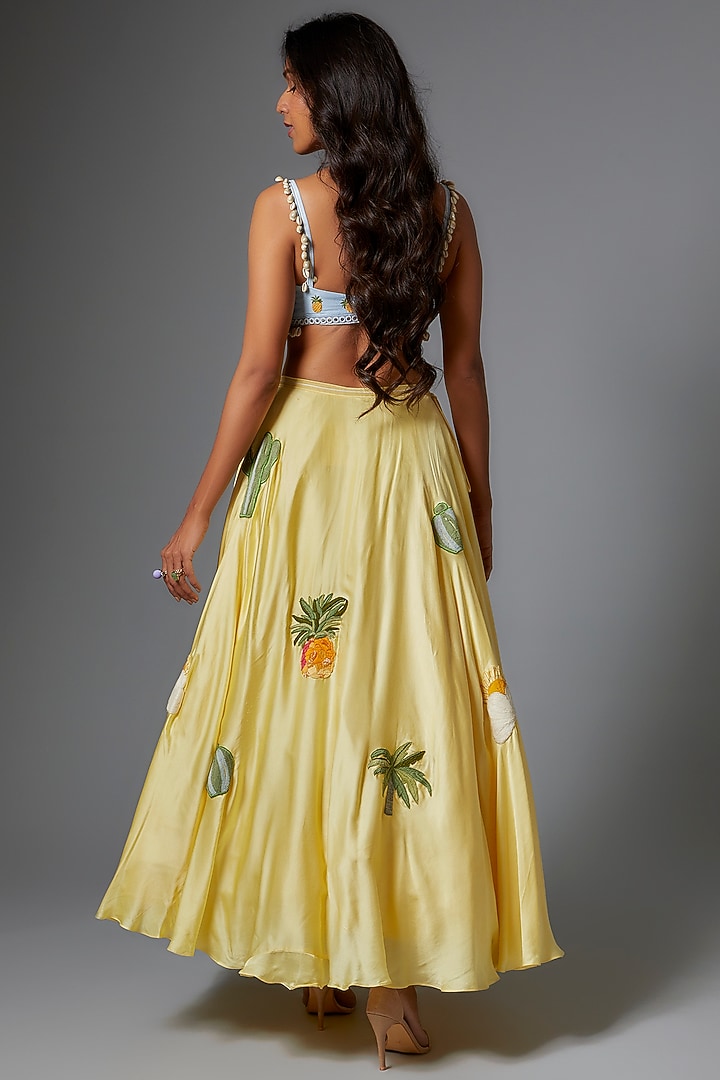 Yellow Crepe Silk Embroidered Wedding Lehenga Set by The little black bow at Pernia's Pop Up Shop