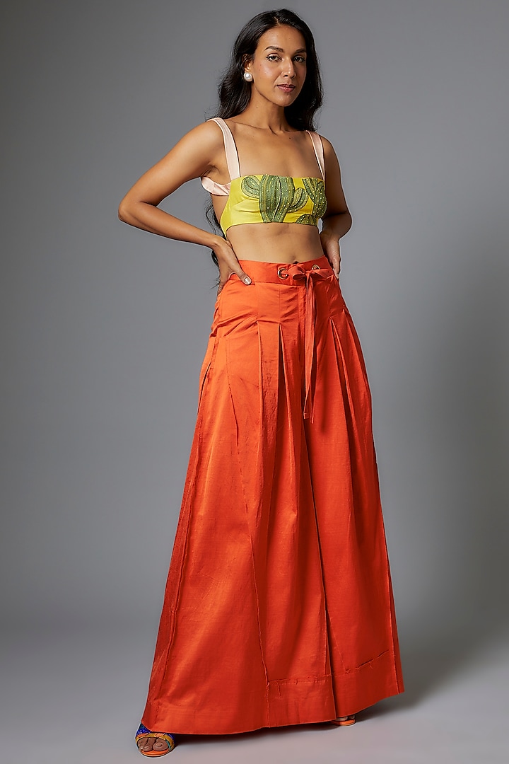 Orange Crepe Silk Pant Set Design by The Little Black Bow at Pernia's Pop  Up Shop 2024
