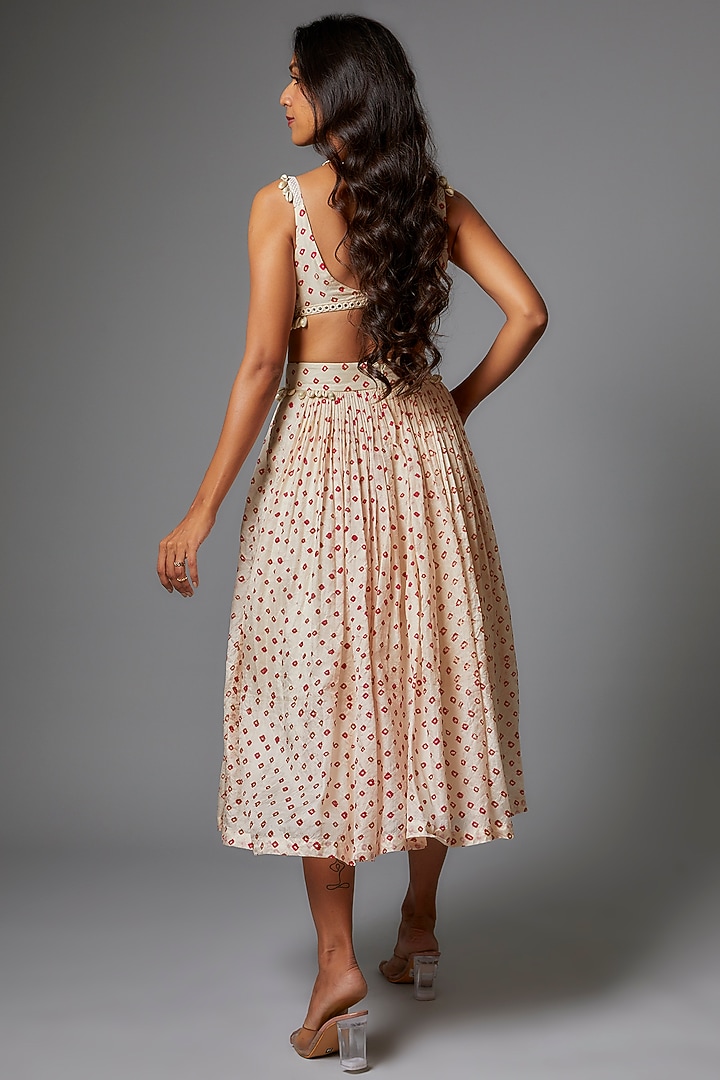 Ivory Handwoven Silk Bandhani Skirt Set by The Little Black Bow at Pernia's Pop Up Shop