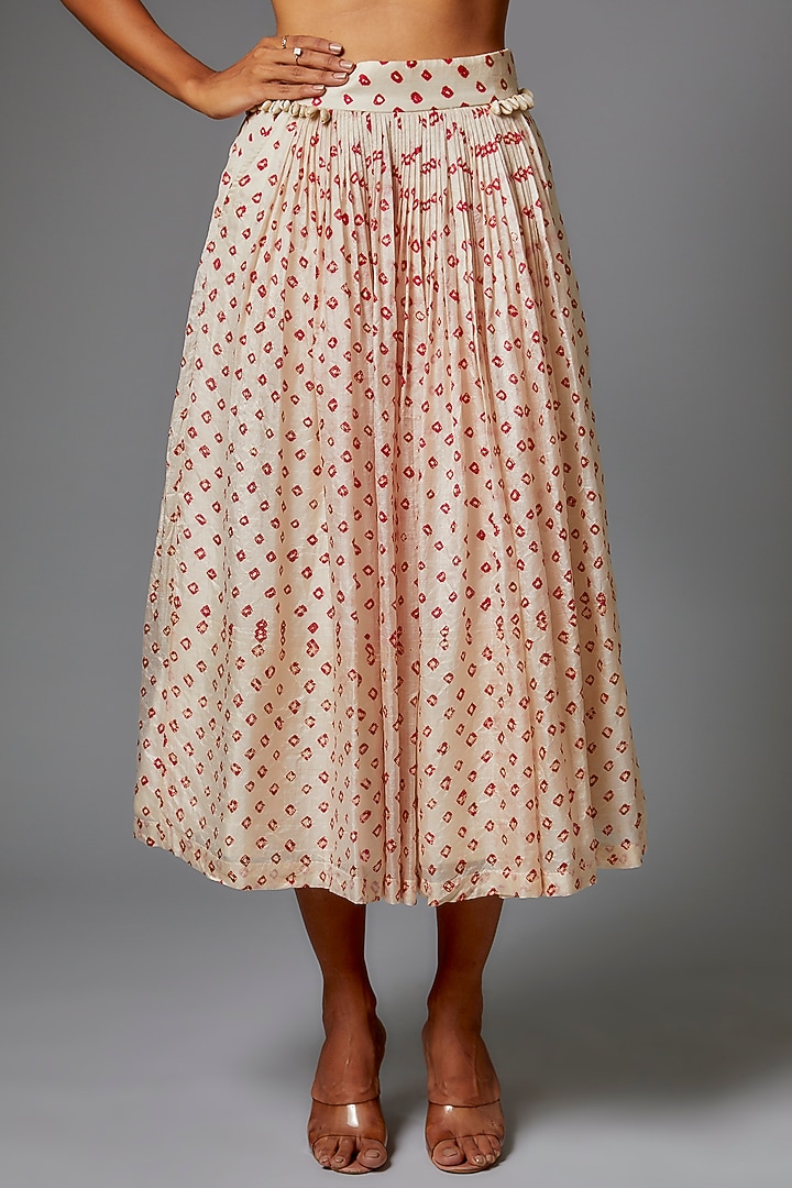 Ivory Handwoven Silk Bandhani Skirt Set by The Little Black Bow at Pernia's Pop Up Shop