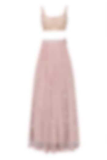 Lilac roses and pearl embroidered crop top and skirt set available only at Pernia's Pop Up Shop.