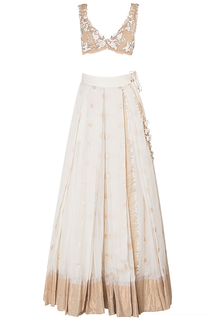 Off White Floral Embroidered Lehenga Set by The little black bow