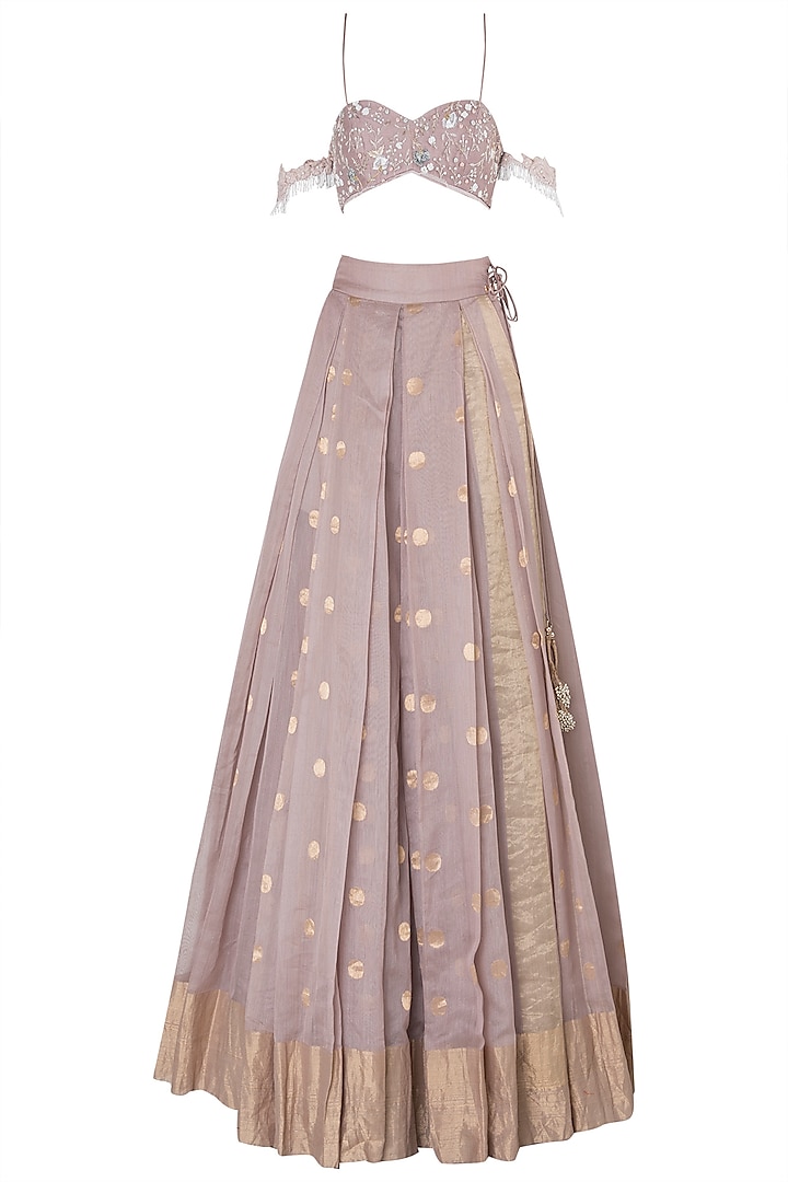 Lilac Floral Embroidered Tassels Lehenga Set by The little black bow