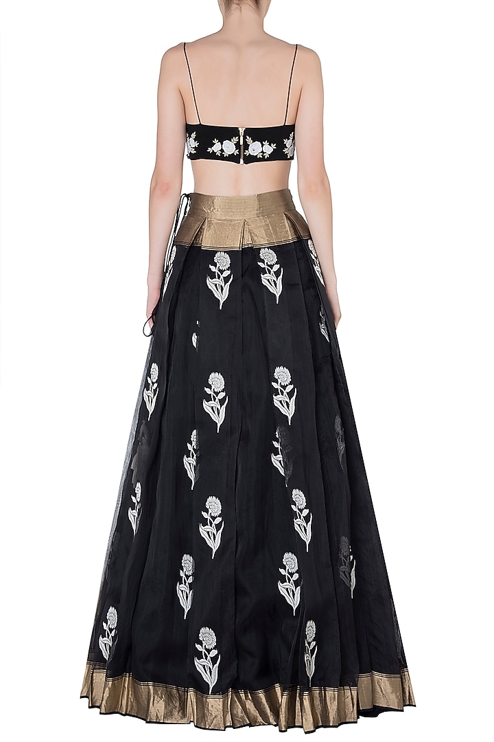 Black and ivory roses embroidered lehenga set available only at Pernia's Pop Up Shop.