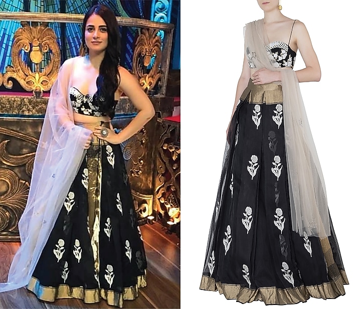 Black and ivory roses embroidered lehenga set available only at Pernia's Pop Up Shop.