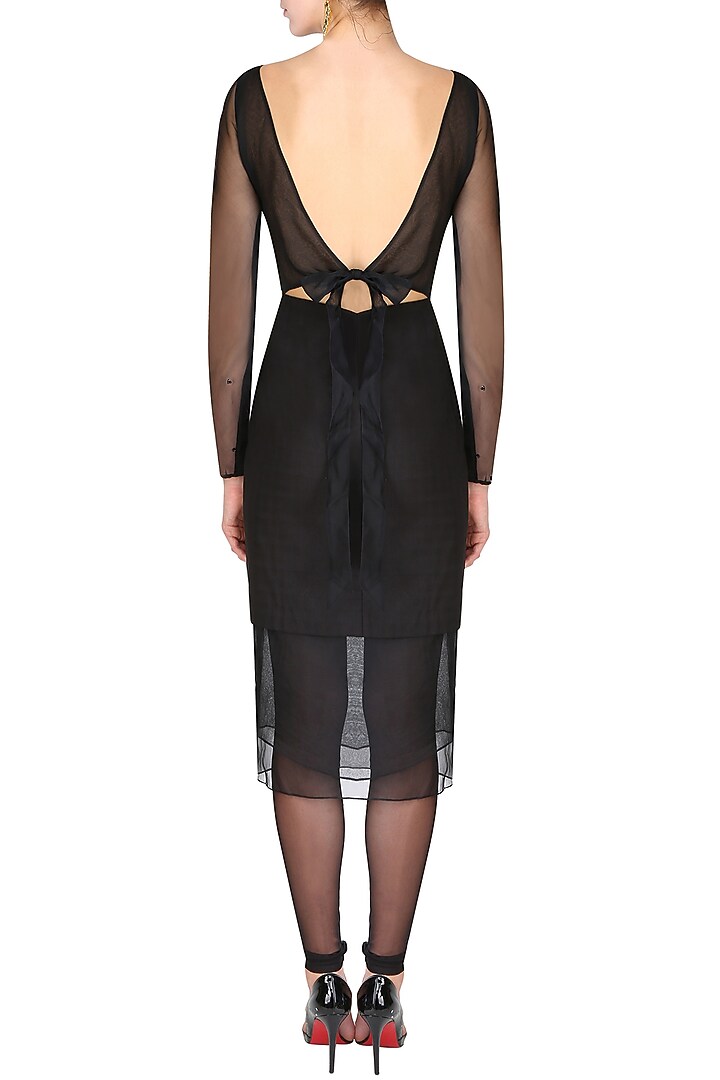 Black floral embroidered layered cutout shirt and tights set available only at Pernia's Pop Up Shop.