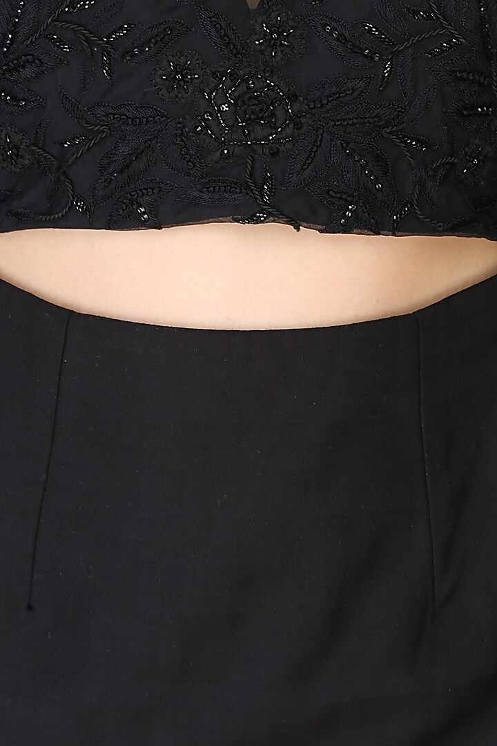 Black floral embroidered layered cutout shirt and tights set available only at Pernia's Pop Up Shop.