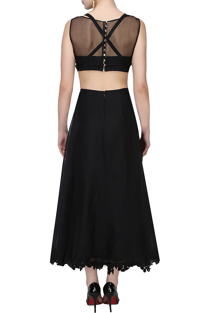 Black floral work sheer crop top and skirt set available only at Pernia's Pop Up Shop.