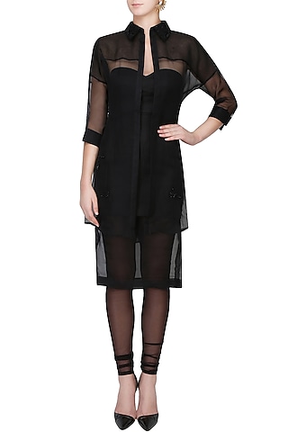 Black Sheer Shirt, Fitted Dress And Tights Set by The little black bow