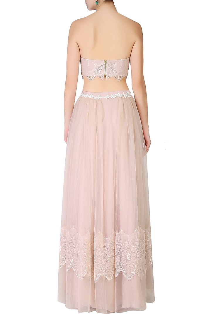Lilac floral lace work crop top and skirt set available only at Pernia's Pop Up Shop.