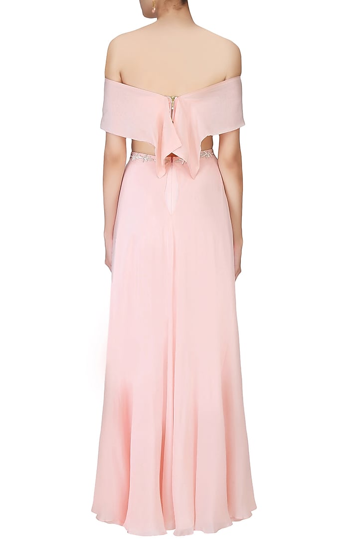 Pink rose motifs off shoulder maxi with tights and dupatta available only at Pernia's Pop Up Shop.