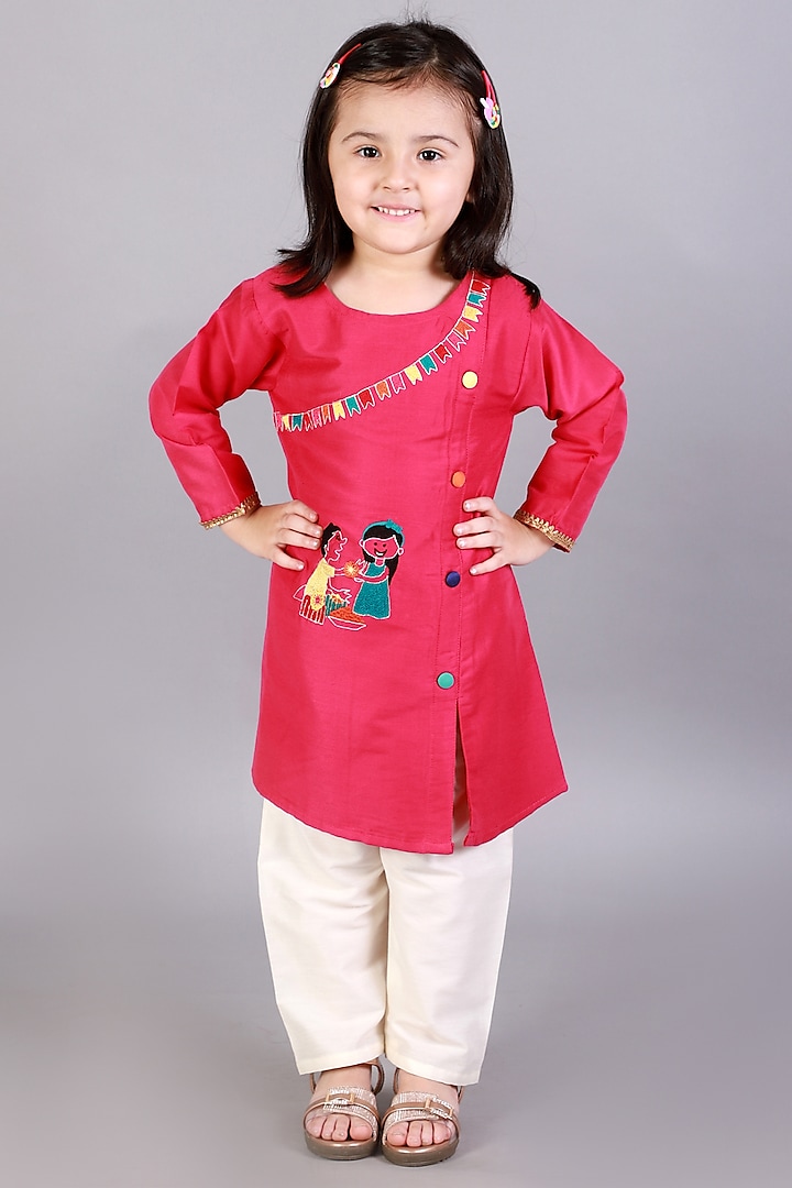 Pink Embroidered Kurta Set For Girls by The little tales