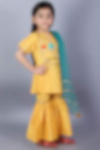 Yellow Cotton Silk Sharara Set For Girls by The little tales